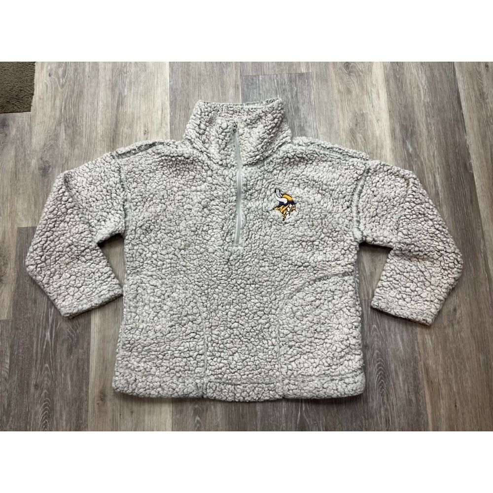 Minnesota Vikings Women's Gray Sherpa Quarter Zip Pullover Jacket Size S